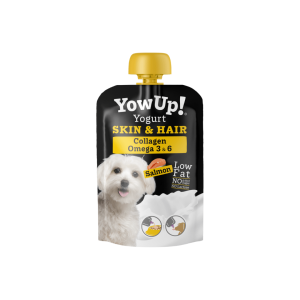 YOW UP Pouch Yogur Natural Sin Lactosa Para Pelo Y Piel Con Salmón Para Perros Pack Ahorro 10×115 Gr