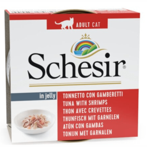 Schesir lata Atún con Gambas con gelatina para gato 85gr.